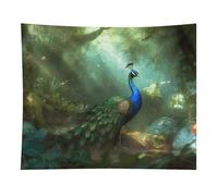 HETVBNS Peacock in Forest Tapestry Wall Hanging - 50"x60" Aesthetic Tapestries Soft Polyester Wall Art Decor Large Tapestry for Bedroom Living Room Dorm Backdrop, Hanging Kit Included