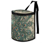 HETVBNS Peacock Pattern Car Trash Can with Lid, Leakproof Hanging Automotive Trash Bin, Waterproof Garbage Storage Bag for Vehicles, RV, Bathroom, Office