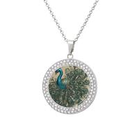 HETVBNS Peacock Pattern Necklace, Round Alloy Pendant with Diamond, Elegant Pendant Necklace for Women Men, Una talla, Metal, Alloy.