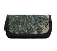 HETVBNS Peacock Pattern Pencil Case Extra Large, Double Layer Pencil Pouch with Zipper, Portable Cosmetic Bags for Travel, Office Stationery Organizer for Women Men