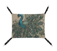 HETVBNS Peacock Pattern Pet Hammock for Cats & Dogs, Soft Breathable Canvas Hanging Hammock with Adjustable Straps, Comfortable & Durable Hanging Bed for Small to Medium Pets