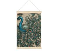 HETVBNS Peacock Pattern Wall Art, 15.7 X 23.6 Inch Reusable Magnetic Poster Hanger - Canvas Poster Included, Complete Hanging Kit for Posters, Art, Maps