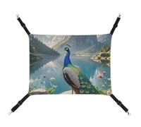 HETVBNS Peacock Pet Hammock for Cats & Dogs, Soft Breathable Canvas Hanging Hammock with Adjustable Straps, Comfortable & Durable Hanging Bed for Small to Medium Pets