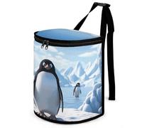 HETVBNS Penguin Antarctica Ice Car Trash Can with Lid, Leakproof Hanging Automotive Trash Bin, Waterproof Garbage Storage Bag for Vehicles, RV, Bathroom, Office