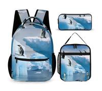 HETVBNS Penguins On The Iceberg Backpack Set 3 Piece, Durable Backpack Insulated Lunch Bag Portable Pencil Case for Men Women