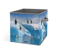 HETVBNS Penguins On The Iceberg Storage Bins 10.6 Inch, Oxford Fabric Foldable Storage Cube Organizer Basket with Handles, Fabric Bins for Closet Shelves, Toys, Clothes, Books, Bedroom