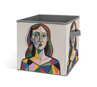 HETVBNS Pensive Woman Storage Bins 10.6 Inch, Oxford Fabric Foldable Storage Cube Organizer Basket with Handles, Fabric Bins for Closet Shelves, Toys, Clothes, Books, Bedroom