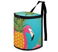 HETVBNS Pineapple Flamingo Car Trash Can with Lid, Leakproof Hanging Automotive Trash Bin, Waterproof Garbage Storage Bag for Vehicles, RV, Bathroom, Office