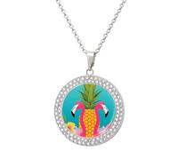 HETVBNS - Pineapple Flamingo Necklace, Alloy Round Pendant with Diamond, Elegant Pendant Necklace for Women Men, Una talla, Metal, Alloy.