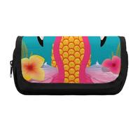 HETVBNS Pineapple Flamingo Pencil Case Extra Large, Double Layer Pencil Pouch with Zipper, Portable Cosmetic Bags for Travel, Office Stationery Organizer for Women Men
