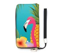 HETVBNS Pineapple Flamingo Wallet, Elegant Wristlet Wallet with Multi-Card Slots, PU Leather Long Purse for Women, Men