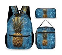 HETVBNS Pineapple in The Pool Backpack Set 3 Piece, Durable Backpack Insulated Lunch Bag Portable Pencil Case for Men Women