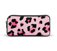 HETVBNS Pink Leopard Pencil Case Large Capacity, Durable Pencil Pouch Portable Small Cosmetic Bag with Metal Zipper, Simple Makeup Pouch Aesthetic Toiletry Bag for Travel Office