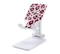 HETVBNS Pink Leopard Phone Stand for Desk - Adjustable & Foldable Tablet Stand Portable Cell Phone Stand Holder Compatible with 4-13" Smartphones, Tablets