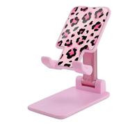 HETVBNS Pink Leopard Phone Stand for Desk - Adjustable & Foldable Tablet Stand Portable Cell Phone Stand Holder Compatible with 4-13" Smartphones, Tablets