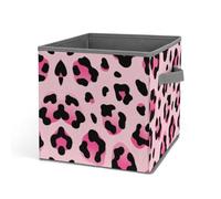 HETVBNS Pink Leopard Storage Bins 10.6 Inch, Oxford Fabric Foldable Storage Cube Organizer Basket with Handles, Fabric Bins for Closet Shelves, Toys, Clothes, Books, Bedroom