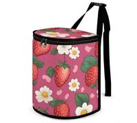 HETVBNS Pink Strawberry Car Trash Can with Lid, Leakproof Hanging Automotive Trash Bin, Waterproof Garbage Storage Bag for Vehicles, RV, Bathroom, Office