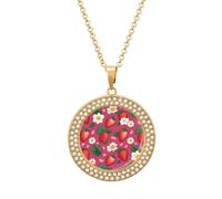 HETVBNS - Pink strawberry necklace, round alloy pendant with diamond, elegant pendant necklace for women men, Una talla, Metal, Alloy.