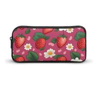 HETVBNS Pink Strawberry Pencil Case Large Capacity, Durable Pencil Pouch Portable Small Cosmetic Bag with Metal Zipper, Simple Makeup Pouch Aesthetic Toiletry Bag for Travel Office
