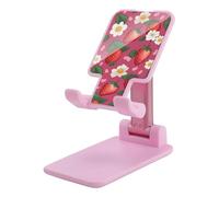 HETVBNS Pink Strawberry Phone Stand for Desk - Adjustable & Foldable Tablet Stand Portable Cell Phone Stand Holder Compatible with 4-13" Smartphones, Tablets