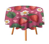 HETVBNS - Pink Strawberry Tablecloth, Wrinkle and Stain Resistant Polyester Round Tablecloth 50 x 50 Inch, Elegant Decor for Dining, Party, Patio