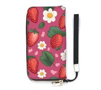 HETVBNS Pink Strawberry Wallet, Elegant Wristlet Wallet with Multi-Card Slots, PU Leather Long Purse for Women, Men
