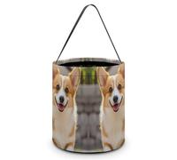 HETVBNS Playful Corgi Candy Bag Halloween Trick Or Treat Bucket 7.9x8.3in, Reusable Gift Bags for Party Holiday Wedding