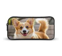 HETVBNS Playful Corgi Pencil Case Large Capacity Zipper Pouch, Durable Pencil Box Organizer, Portable Small Cosmetic Bag for Office, Travel
