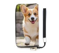 HETVBNS Playful Corgi Wallet, Elegant Wristlet Wallet with Multi-Card Slots, PU Leather Long Purse for Women, Men