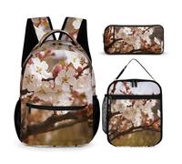 HETVBNS Plum Tree Blossom Backpack Set 3 Piece, Durable Backpack Insulated Lunch Bag Portable Pencil Case for Men Women