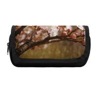 HETVBNS Plum Tree Blossom Pencil Case Extra Large, Double Layer Pencil Pouch with Zipper, Portable Cosmetic Bags for Travel, Office Stationery Organizer for Women Men