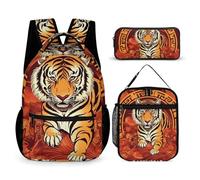 HETVBNS Prosperity in The Year of The Tiger Backpack Set 3 Piece, Durable Backpack Insulated Lunch Bag Portable Pencil Case for Men Women