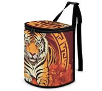 HETVBNS Prosperity in The Year of The Tiger Car Trash Can with Lid, Leakproof Hanging Automotive Trash Bin, Waterproof Garbage Storage Bag for Vehicles, RV, Bathroom, Office