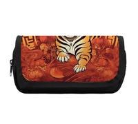 HETVBNS Prosperity in The Year of The Tiger Pencil Case Extra Large, Double Layer Pencil Pouch with Zipper, Portable Cosmetic Bags for Travel, Office Stationery Organizer for Women Men