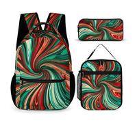 HETVBNS Psychedelic Swirl Pattern Backpack Set 3 Piece, Durable Backpack Insulated Lunch Bag Portable Pencil Case for Men Women