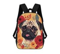 HETVBNS Pug Flower Backpack for Women Men, Durable 600D Polyester Bookbag with Large Capacity, Lightweight 17 Inch Laptop Backpack Minimalism Casual Daypack for Work, Travel