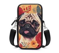 HETVBNS Pug Flower Cell Phone Bag with Detachable Strap, Aesthetic Mini Sling Bag Small Crossbody Bag for Phone