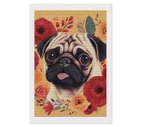 HETVBNS Pug Flower Diamond Painting Kits for Adults, Full Round Drill DIY Diamond Art for Beginners, 5D Gem Art and Crafts for Home Wall Decor 8"x12"