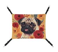 HETVBNS Pug Flower Pet Hammock for Cats & Dogs, Soft Breathable Canvas Hanging Hammock with Adjustable Straps, Comfortable & Durable Hanging Bed for Small to Medium Pets