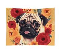 HETVBNS Pug Flower Tapestry Wall Hanging - 30"x40" Aesthetic Tapestries Soft Polyester Wall Art Decor Large Tapestry for Bedroom Living Room Dorm Backdrop, Hanging Kit Included