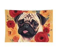HETVBNS Pug Flower Tapestry Wall Hanging - 40"x60" Aesthetic Tapestries Soft Polyester Wall Art Decor Large Tapestry for Bedroom Living Room Dorm Backdrop, Hanging Kit Included