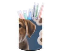 HETVBNS Puppy Dog Paw Pen Holder for Desk PU Leather Round Desk Organizer Multifunctional Makeup Brush Storage Aesthetic Desktop Supplies Stylish Pencil Holder for Office & Home
