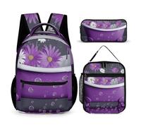 HETVBNS Purple Bathtub And Daisy Backpack Set 3 Piece, Durable Backpack Insulated Lunch Bag Portable Pencil Case for Men Women