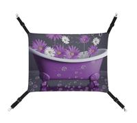 HETVBNS Purple Bathtub and Daisy Pet Hammock for Cats & Dogs, Soft Breathable Canvas Hanging Hammock with Adjustable Straps, Comfortable & Durable Hanging Bed for Small to Medium Pets