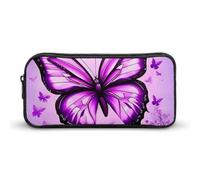 HETVBNS Purple Butterfly Pencil Case Large Capacity, Durable Pencil Pouch Portable Small Cosmetic Bag with Metal Zipper, Simple Makeup Pouch Aesthetic Toiletry Bag for Travel Office
