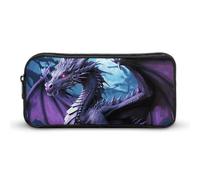 HETVBNS Purple Dragon Purple Moon Pencil Case Large Capacity, Durable Pencil Pouch Portable Small Cosmetic Bag with Metal Zipper, Simple Makeup Pouch Aesthetic Toiletry Bag for Travel Office