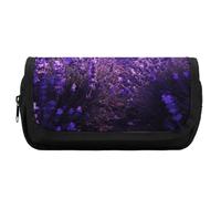 HETVBNS Purple Lavender Pencil Case Extra Large, Double Layer Pencil Pouch with Zipper, Portable Cosmetic Bags for Travel, Office Stationery Organizer for Women Men