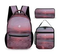 HETVBNS Purple Moon Backpack Set 3 Piece, Durable Backpack Insulated Lunch Bag Portable Pencil Case for Men Women