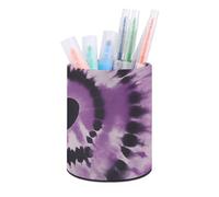 HETVBNS Purple Tie Dye Pen Holder for Desk PU Leather Round Desk Organizer Multifunctional Makeup Brush Storage Aesthetic Desktop Supplies Stylish Pencil Holder for Office & Home