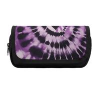 HETVBNS Purple Tie Dye Pencil Case Extra Large, Double Layer Pencil Pouch with Zipper, Portable Cosmetic Bags for Travel, Office Stationery Organizer for Women Men